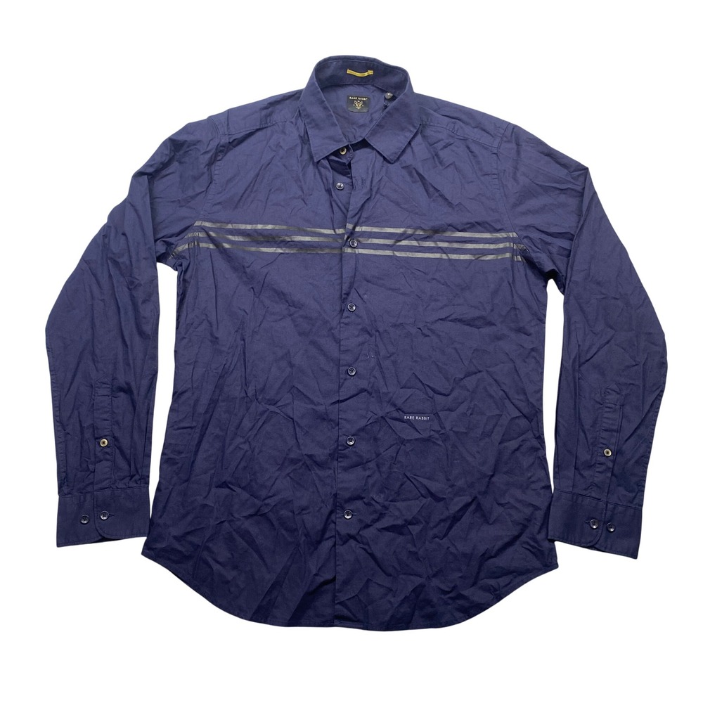 Rare Rabbit Boarder-3 Mens Navy Blue Striped Button Down Shirt Small NWT